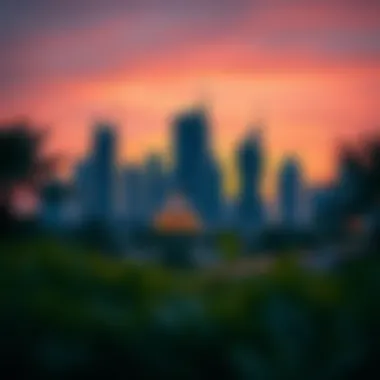 Damac Park Towers Skyline at Sunset Stunning skyline view of Damac Park Towers against the sunset