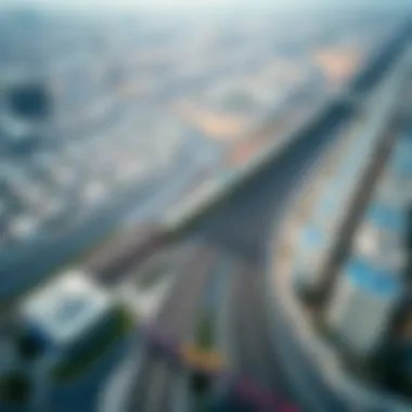 Aerial View of Dubai Metro and Real Estate Aerial view of a Dubai Metro station with surrounding real estate