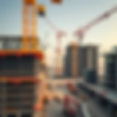 Building the Future: Construction in Dubai's Real Estate A close-up of a construction site with cranes and modern machinery.
