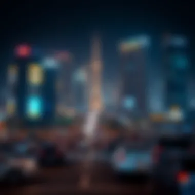 Illuminated Sheikh Zayed Road Night view of Sheikh Zayed Road illuminated, emphasizing the vibrant energy of the area.