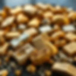 An assortment of gold alloys showcasing different colors and textures