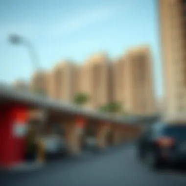 Real estate development near parking areas
