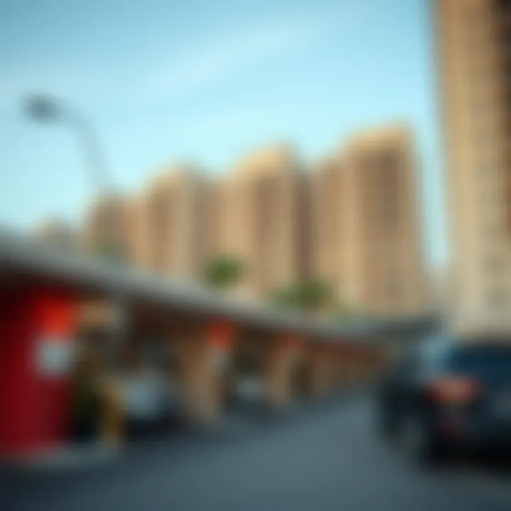 Real estate development near parking areas